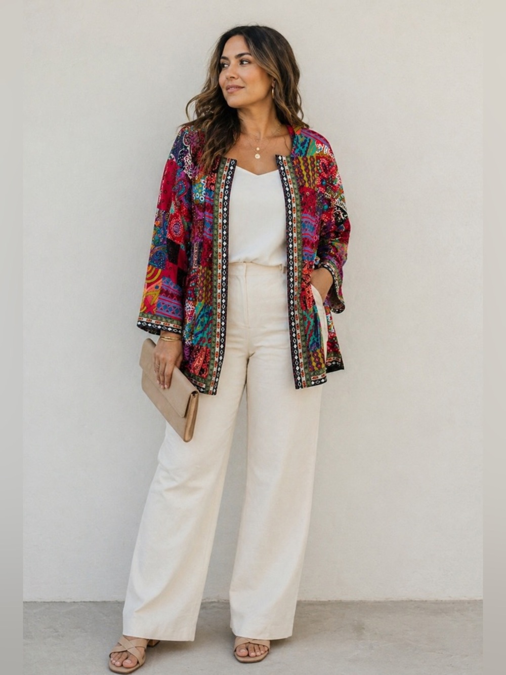 Vintage-Style Boho Patchwork Cardigan Blazer – Vibrant Ethnic Print - Picture 2 of 10